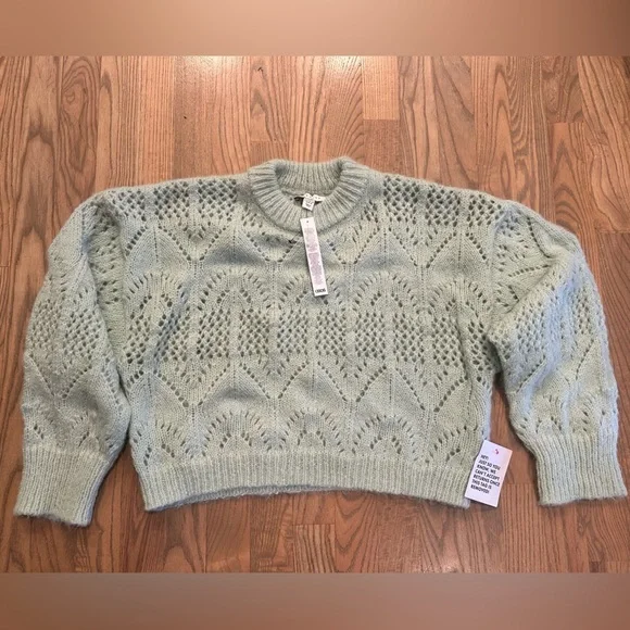 Topshop Light Mint Green Pointelle Textured Knit Sweater NWT - Picture 6 of 6